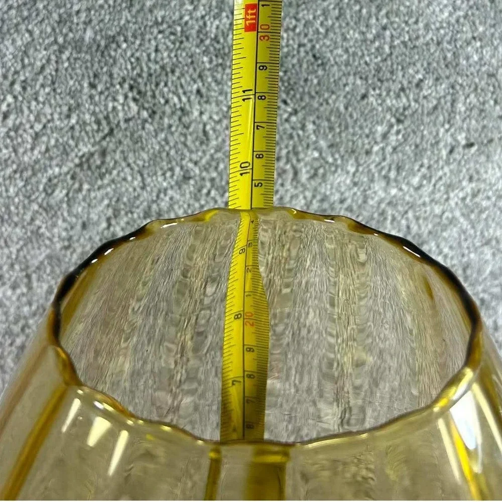 Brandy Snifter Vase Amber Optic Ribbed Glass Pedestal Scalloped Rim 9.5in
